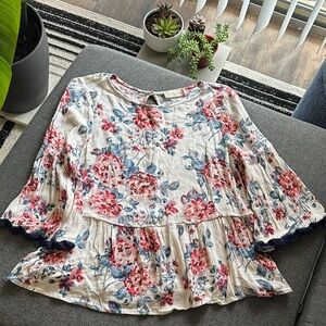Altar'd State Floral Blouse with Pink and Blue Hues